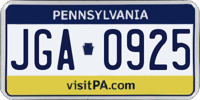 PA license plate JGA0925