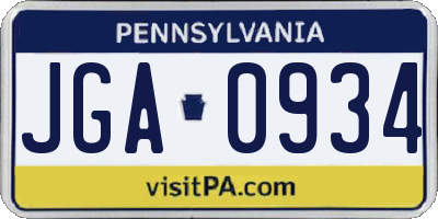 PA license plate JGA0934