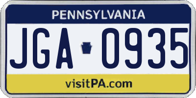 PA license plate JGA0935