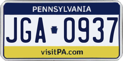 PA license plate JGA0937