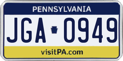 PA license plate JGA0949