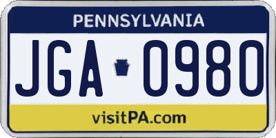 PA license plate JGA0980