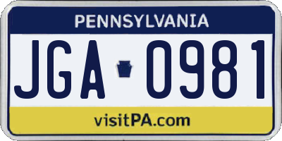 PA license plate JGA0981