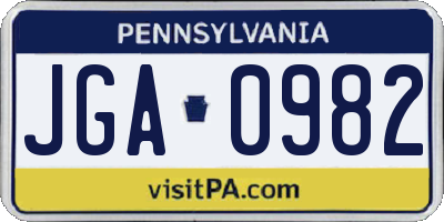 PA license plate JGA0982