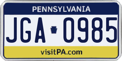 PA license plate JGA0985