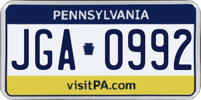 PA license plate JGA0992
