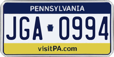 PA license plate JGA0994