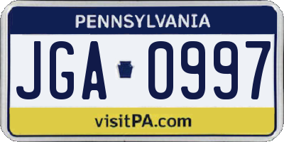 PA license plate JGA0997