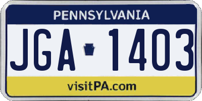 PA license plate JGA1403