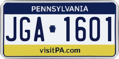 PA license plate JGA1601