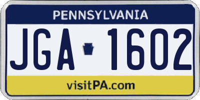 PA license plate JGA1602