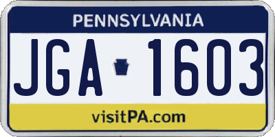 PA license plate JGA1603