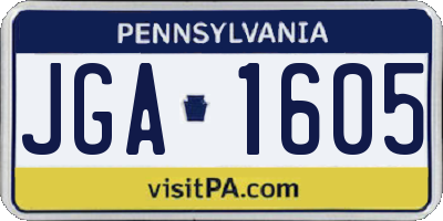 PA license plate JGA1605