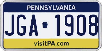 PA license plate JGA1908