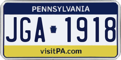 PA license plate JGA1918