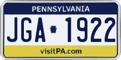 PA license plate JGA1922