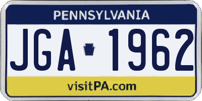 PA license plate JGA1962