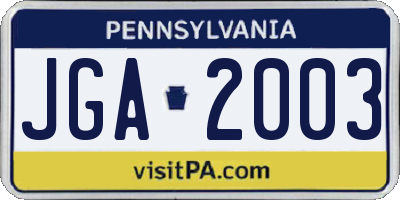 PA license plate JGA2003