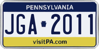 PA license plate JGA2011