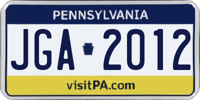 PA license plate JGA2012