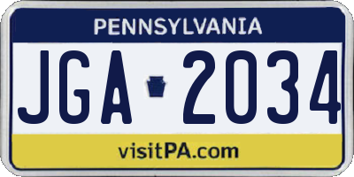 PA license plate JGA2034