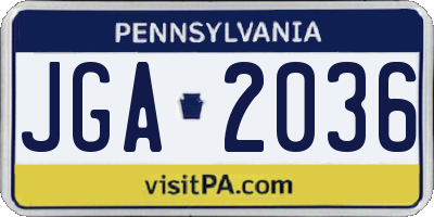 PA license plate JGA2036