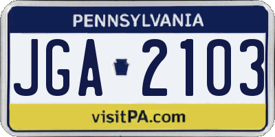 PA license plate JGA2103