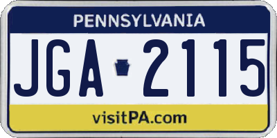 PA license plate JGA2115