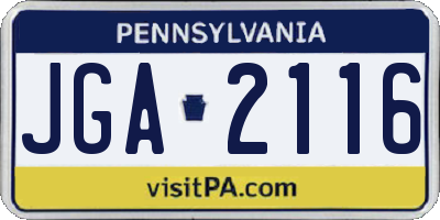 PA license plate JGA2116