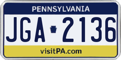 PA license plate JGA2136