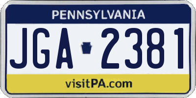 PA license plate JGA2381
