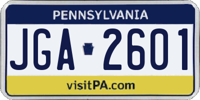 PA license plate JGA2601