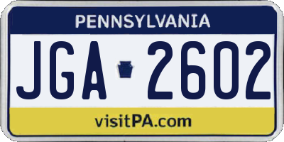PA license plate JGA2602