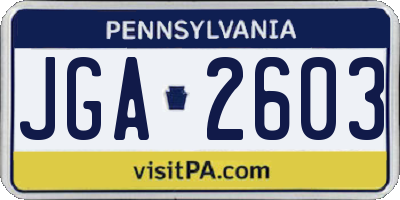 PA license plate JGA2603