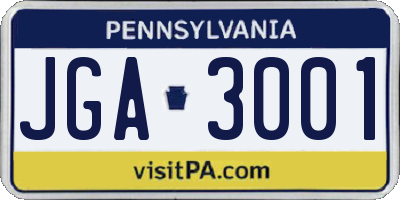 PA license plate JGA3001