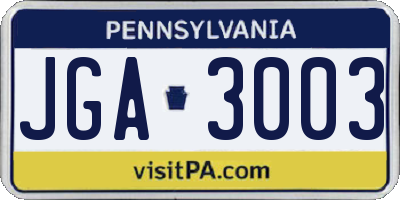 PA license plate JGA3003