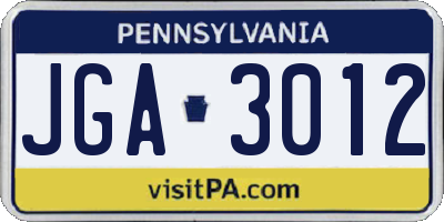 PA license plate JGA3012