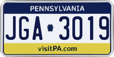PA license plate JGA3019
