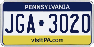 PA license plate JGA3020