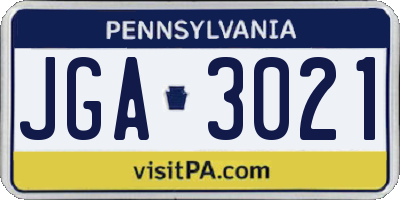 PA license plate JGA3021