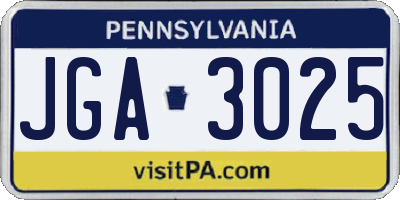 PA license plate JGA3025