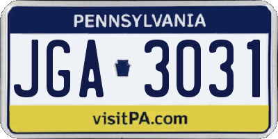 PA license plate JGA3031