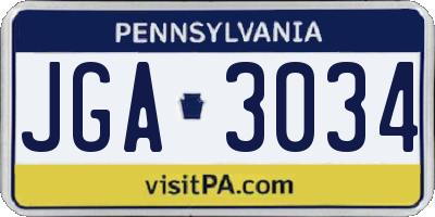 PA license plate JGA3034