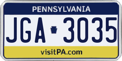 PA license plate JGA3035