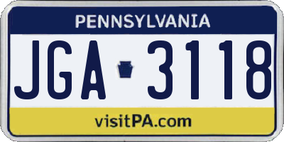 PA license plate JGA3118