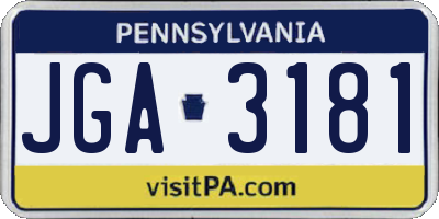 PA license plate JGA3181