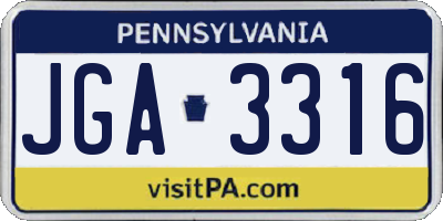 PA license plate JGA3316