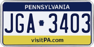 PA license plate JGA3403