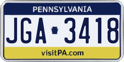 PA license plate JGA3418