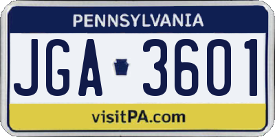 PA license plate JGA3601